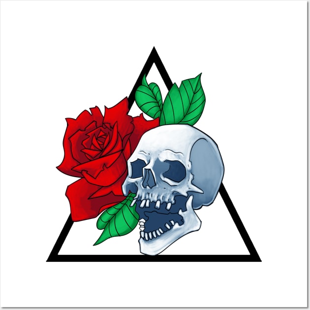 Skull and Rose Flower Triangular Shape Wall Art by dnlribeiro88